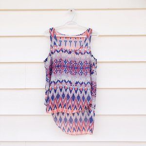 Ardene orange & blue sheer flowy tank top